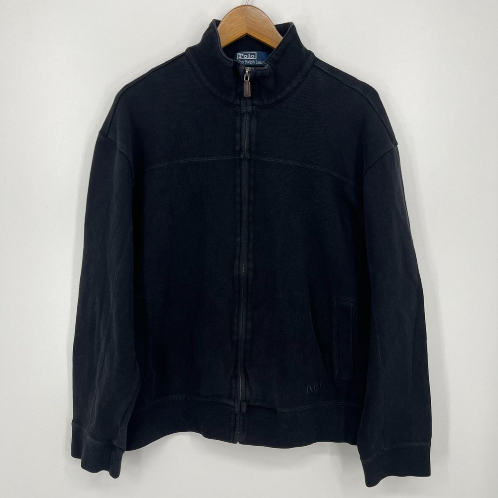 Polo Ralph Lauren Full Zip Jacket Men's Size XL Black Logo Cotton Collared Vtg